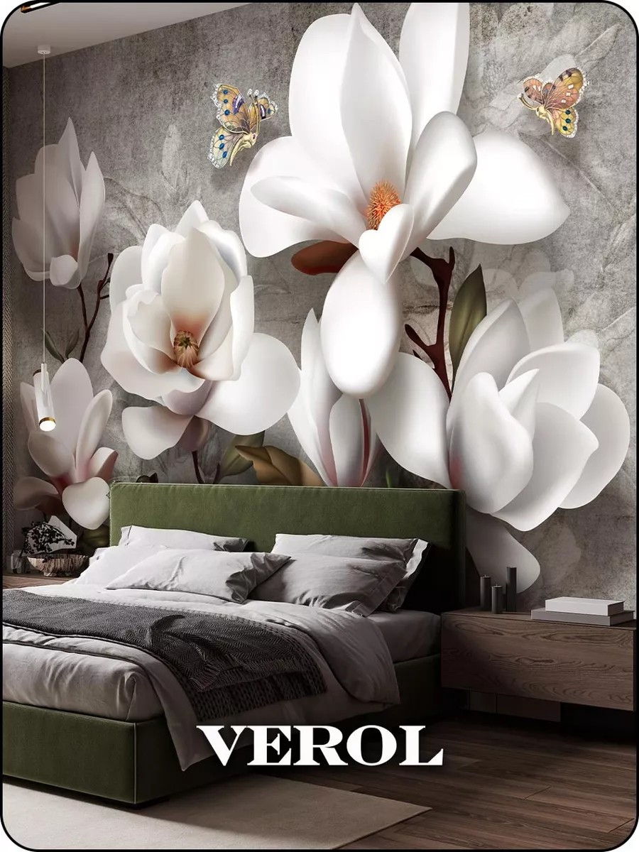 Флизелиновые фотообои "Цветы. Бабочки", 300*283 см, серый, серый