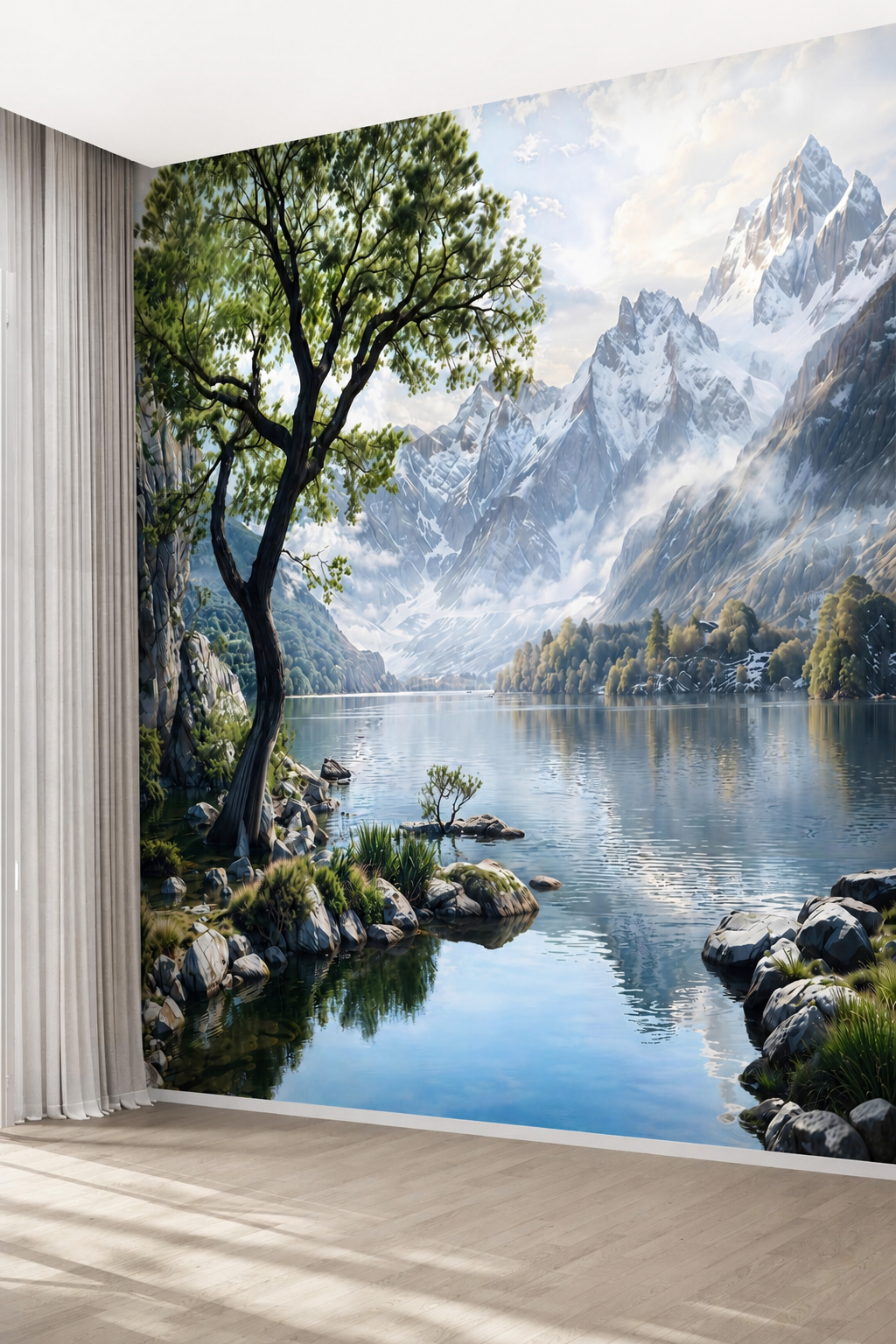 Флизелиновые фотообои "Пейзаж. Горы. Озеро", 300*283 см, голубой