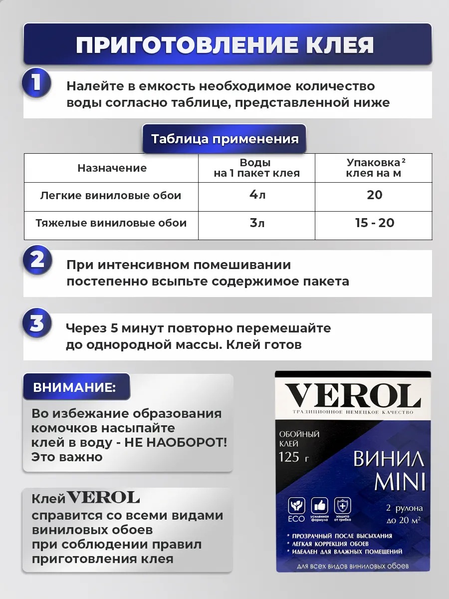 Обойный клей виниловый MINI усиленный, 125 г